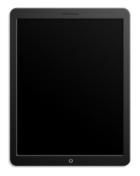 Illustration of modern computer tablet with black blank screen. Isolated on white background