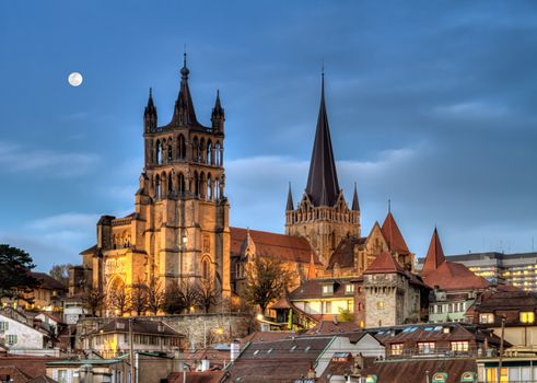 Cathedral of Notre Dame of Lausanne and bridge, Switzerland, HDR