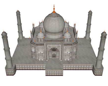 Taj Mahal mausoleum isolated in white background - 3D render