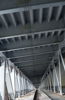 Bridge construction. Metal framework of the bridge