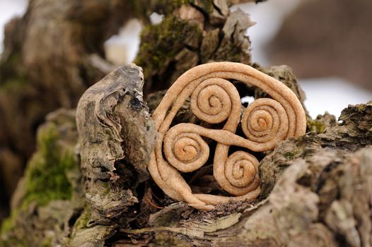 Teterki, Russian rye cookies for spring equinox selebration in nature horizontal