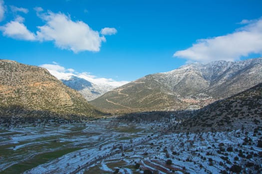 View of mountains covered with snow in Peloponnese, Greece.