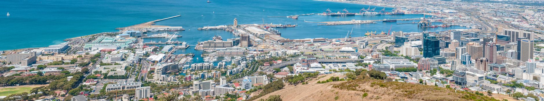 CAPE TOWN, SOUTH AFRICA - DECEMBER 18TH, 2014: Panorama of the waterfront, harbor and city center as seen from Signal Hill
