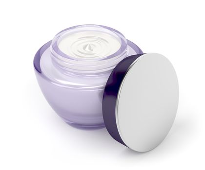 Open anti-aging cream on white background