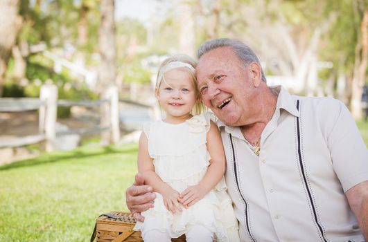 Loving Grandfather and Granddaughter Hugging Outside At The Park.