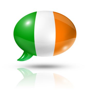 three dimensional Ireland flag in a speech bubble isolated on white with clipping path