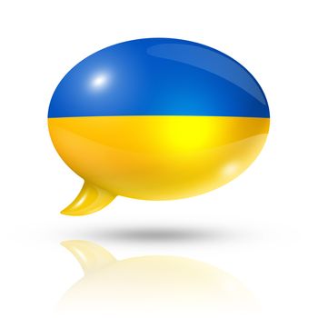 three dimensional Ukraine flag in a speech bubble isolated on white with clipping path