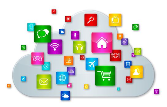 Cloud Computing concept. apps icons set isolated on white