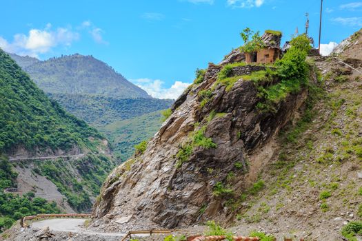 Highway after landslide and already clear for the transportation