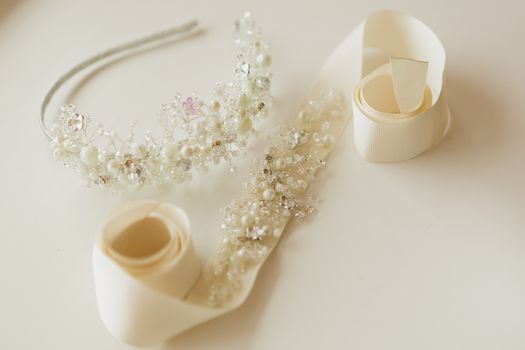 The composition of beautiful wedding accessories bride