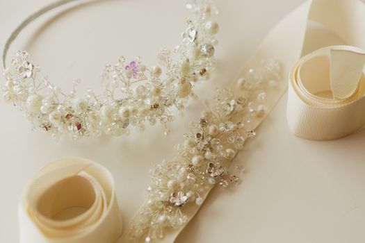 The composition of beautiful wedding accessories bride