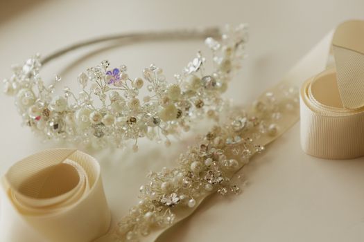 The composition of beautiful wedding accessories bride