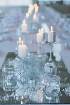 decorated wedding table in the restaurant. wedding background