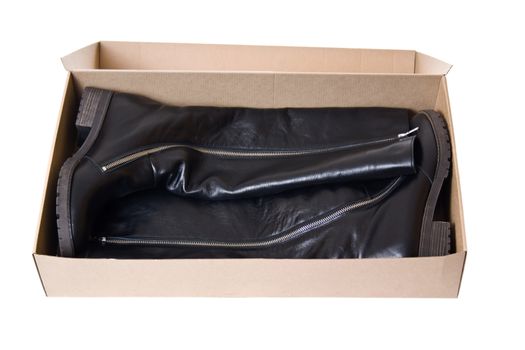 High boots in a box isolated on a white background.