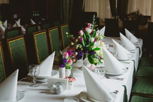 Beautiful flowers on table in wedding day