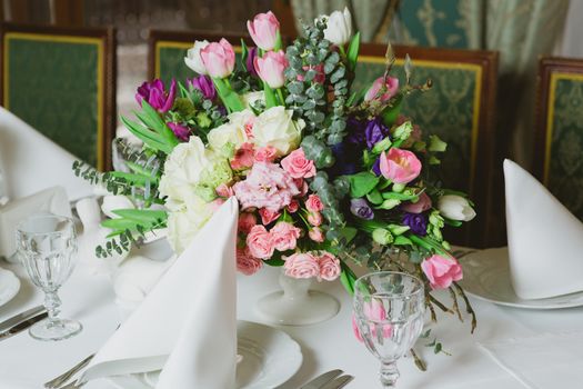 Beautiful flowers on table in wedding day