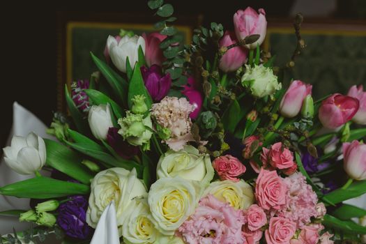 Beautiful flowers on table in wedding day