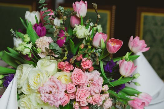 Beautiful flowers on table in wedding day