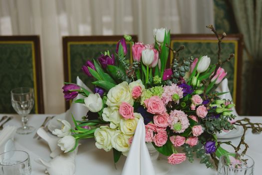 Beautiful flowers on table in wedding day