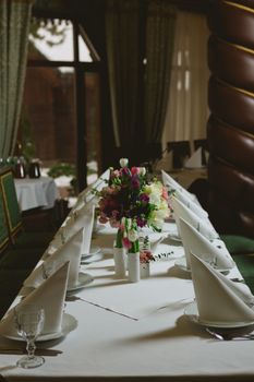 Beautiful flowers on table in wedding day