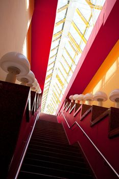 Interior of an old covered bridge in Moscow, Russia. Steps up