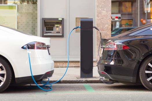 Power supply for electric car charging.  Electric car charging station. 