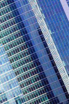 Wall of office building close-up, floors of the skyscraper