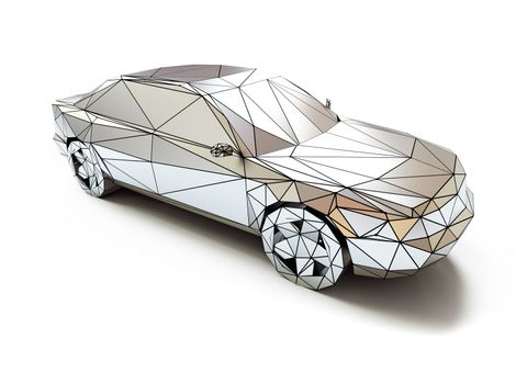 isolated chrome low-poly style car. 3d concept