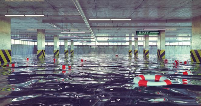 flooding parking lot. 3d concept