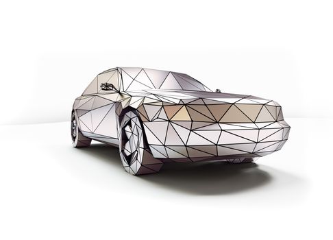 isolated chrome low-poly style car. 3d concept