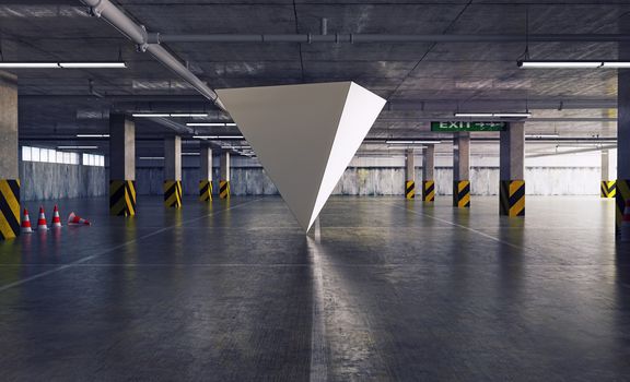 geometric figure pyramid in the parking. 3d creative concept