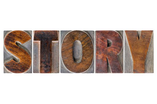 story word - isolated text in vintage letterpress wood type printing blocks