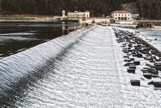 Dam of Panperduto on the Ticino River, Lombardy - Italy