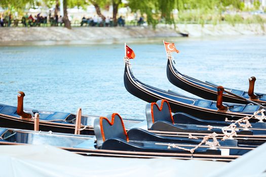 Gondolas the river. Istanbul, Turkey. Horizontal photo