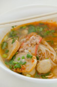 noodles with spicy soup , A famous food of Thailand