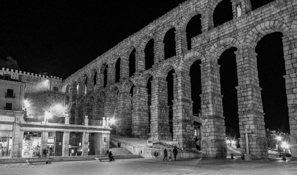The famous Segovia Aqueduct on an October evening, Spain.