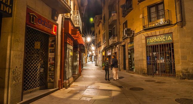 Streets of the village Segovia at night.