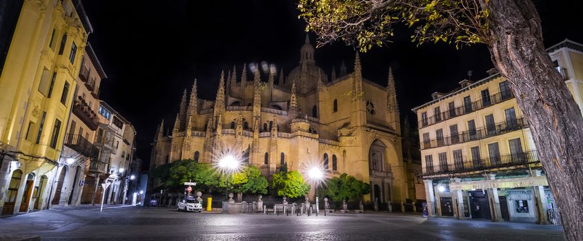 The Colossal Segovia Cathedral at night.