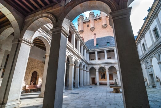 Morning in the Courtyard of the castle Alcazar in Segovia, Spain.