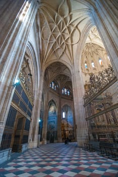 Walking around inside the breathtaking large colosass that is the cathedral in Segovia, Spain