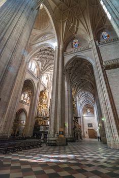 Walking around inside the breathtaking large colosass that is the cathedral in Segovia, Spain