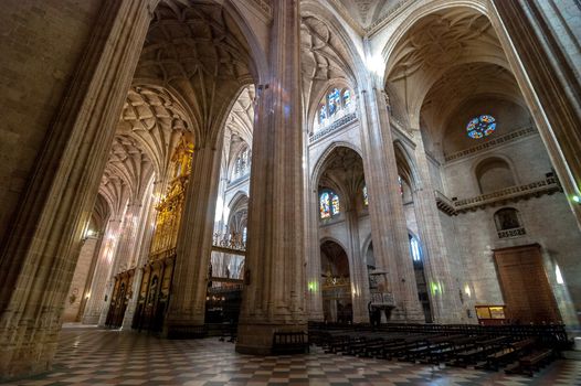 Walking around inside the breathtaking large colosass that is the cathedral in Segovia, Spain