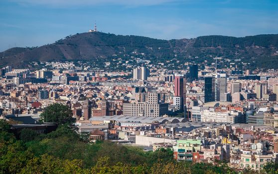 A wonderful view from the cable cars that operate on the coast of Spain, in Barcelona.