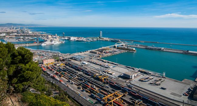 Beautiful Blue Commerce in the International puerta de Barcelona.