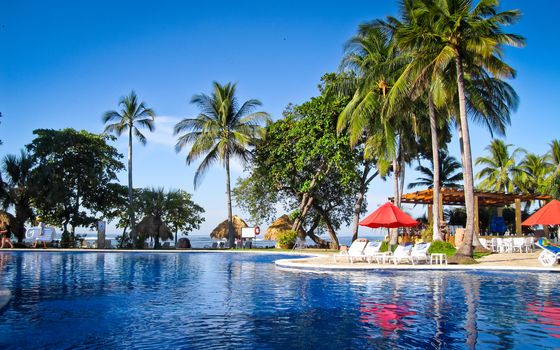 Poolside in the morning at a resort, on the Pacific coast of El Salvador