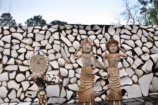 Chandigarh, India - January 4, 2015: Rock statues at the rock garden on January 4, 2015 in Chandigarh, India. The rock garden was founded by artist Nek Chand in 1957 and is made completely of recycled waste.