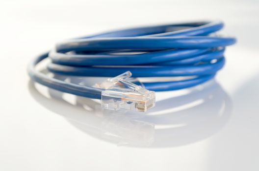 Rj45 blue network plug on white