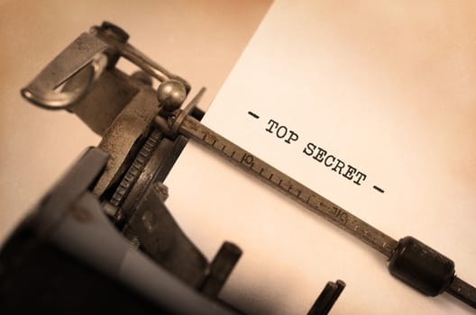 Vintage inscription made by old typewriter, Top secret