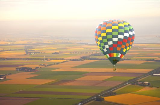 Aerial view at air balloon with Dutch landscape