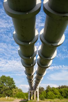 Elevated section of the pipelines against the sky